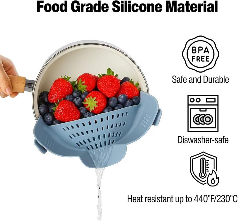 Emptycolor Silicone Pot Strainer, Adjustable Clip On Strainer for Pots Pans, Heat Resistant Pot Drainer, Kitchen Pasta Colander for Vegetables and Noodles (Blue) - Image 3